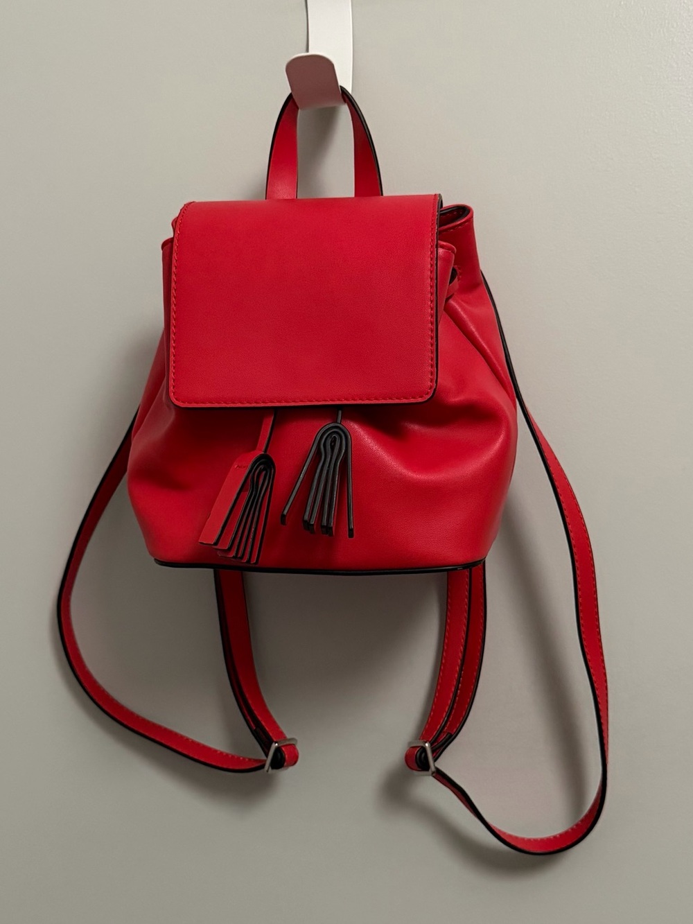 French Connection Red Faux Leather Tassel Mini Backpack